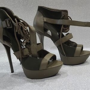 bebe Olive Green Strappy Platform Heels